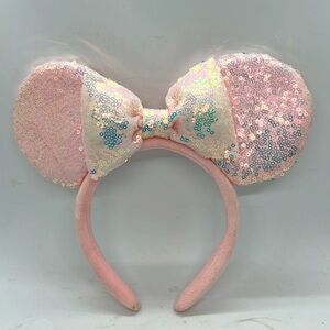 Sequined Mickey Minnie Ears Pink Bow Ribbon